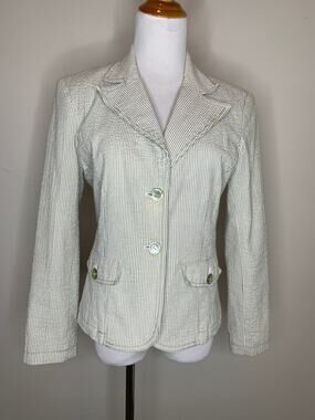 Harve Benard Petitie Seersucker Striped Green Blazer 10P